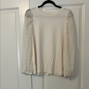 LOFT Cream Blouse with Sheer Polka Dot Sleeves
